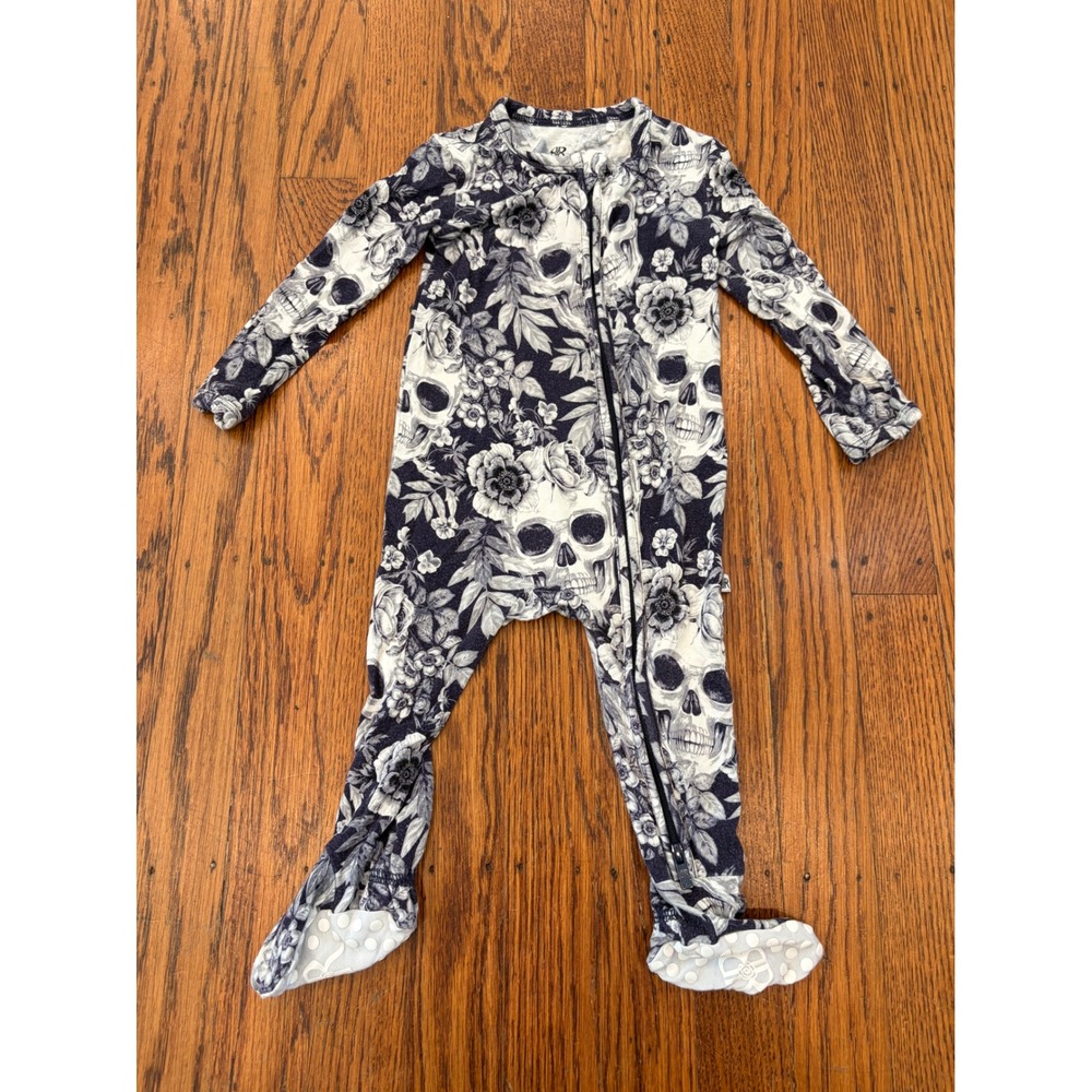 Bums & Roses  Floral Skull Bamboo Viscose Footie Sleeper 6-9 Months